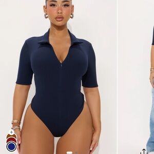 Fashion Nova Navy Short Sleeve Bodysuit